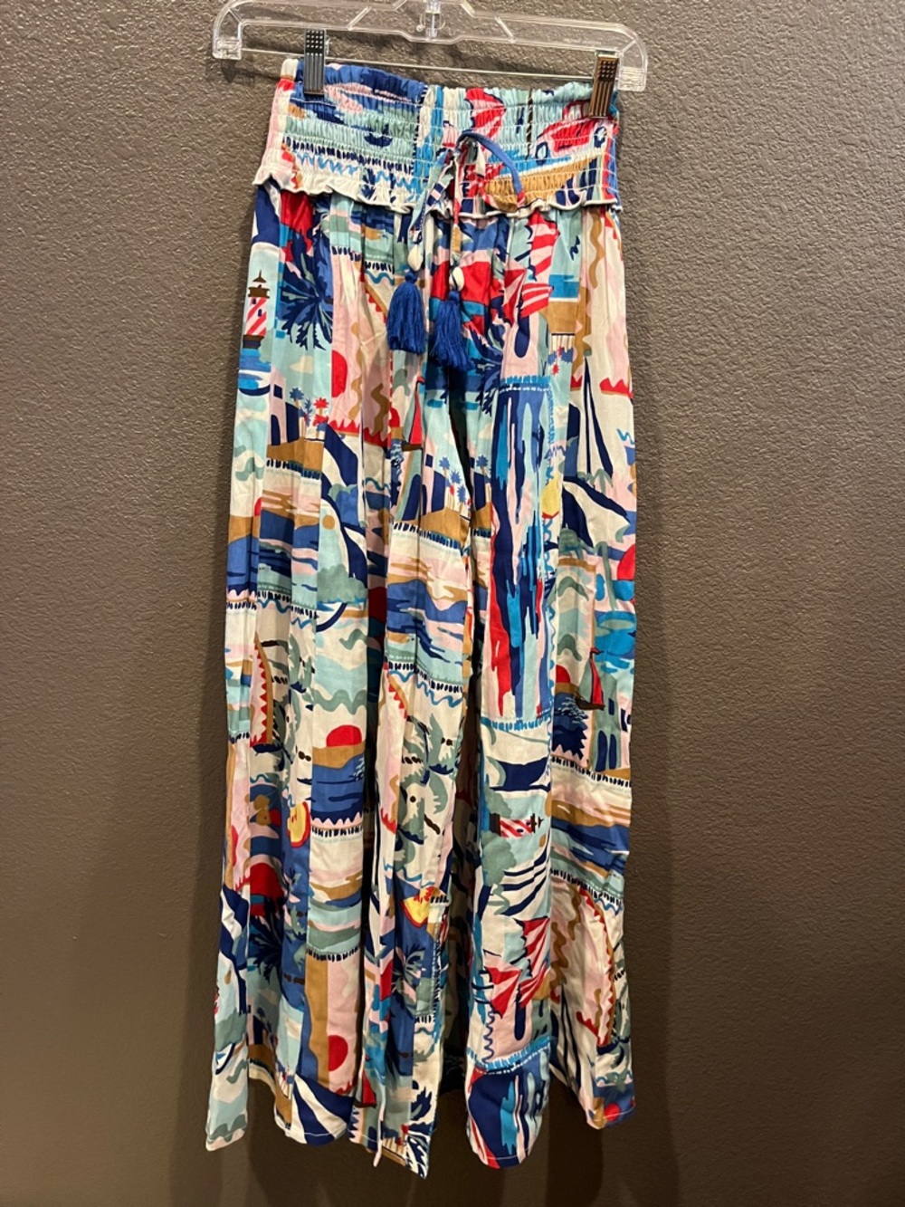 True destinations Boho Wide Leg Printed pool lounge cover up Pants - Multi Color